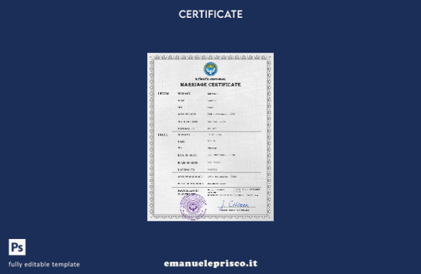 modello PSD di certificato di matrimonio del Kirghizistan in stile verificato